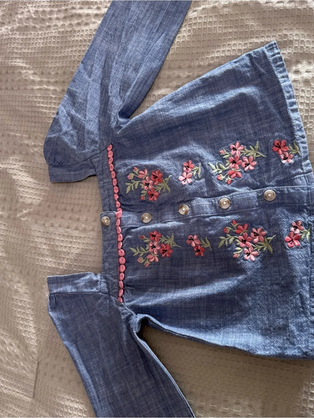 Gymboree Blue Chambray Dress with Pink Embroidery